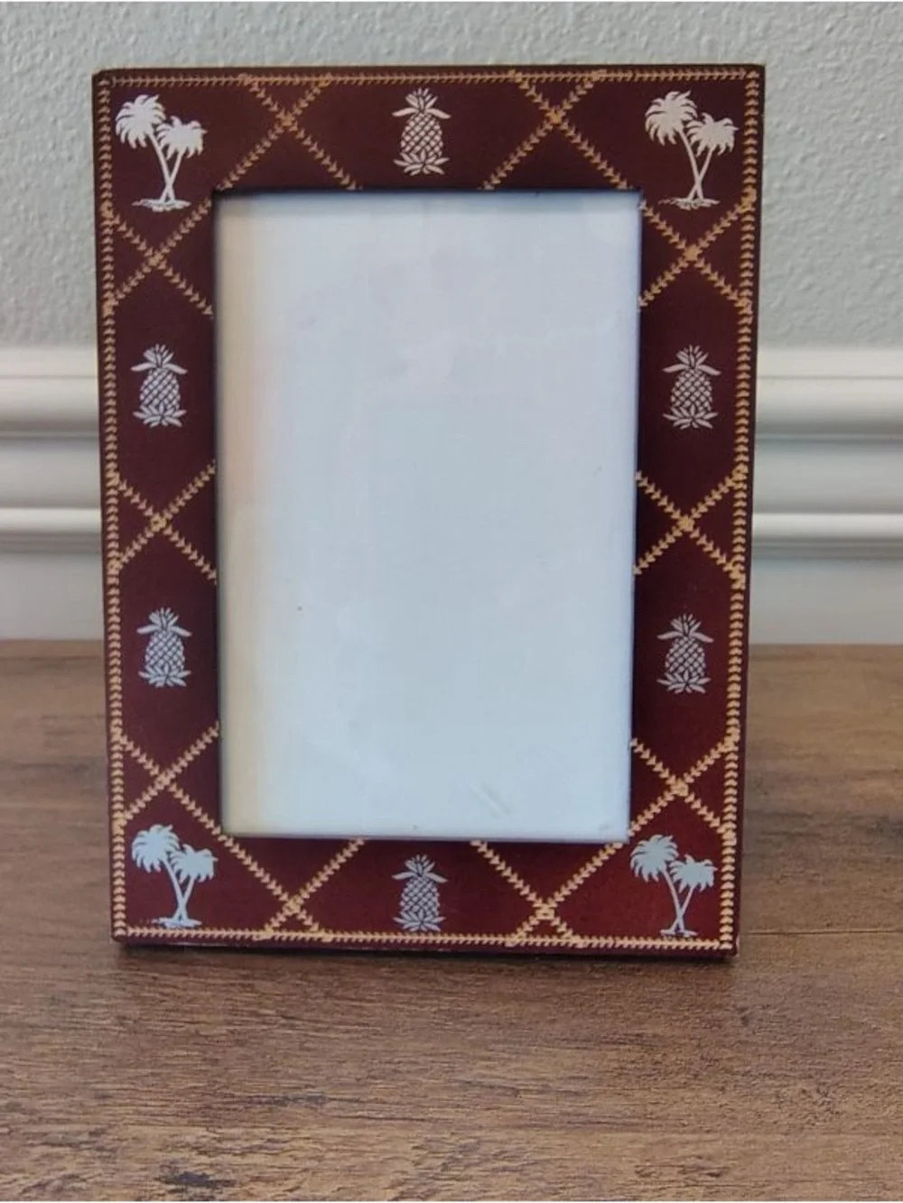 Vtg 90s Beach Theme Brown Picture Frame Pineapple Palm Tree Taiwan 4x6